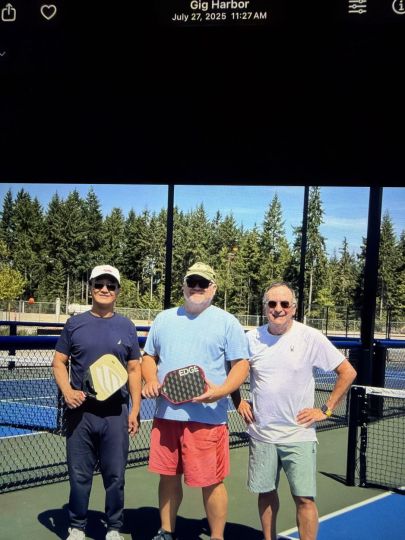 Playing pickle ball with friends