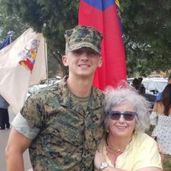 With my grandson,now a Captain in the Marines,he is my favorite Marine